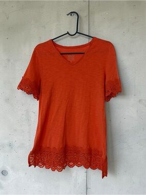 Chico's Vibrant Orange Lace V-Neck Blouse